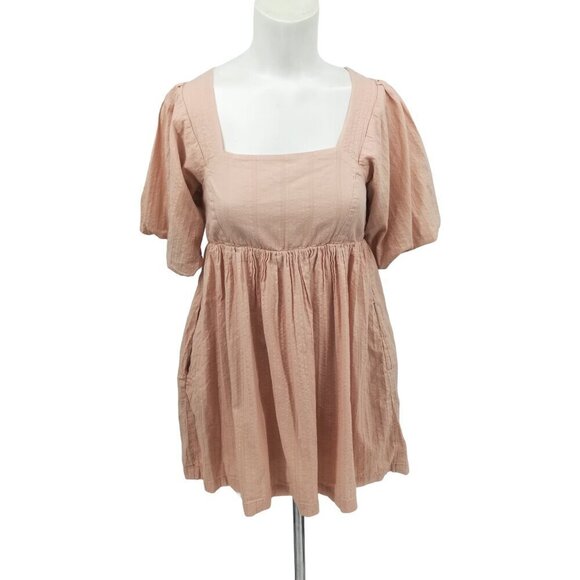 Lulus Puff Sleeve Open Back Empire Waist Babydoll Mini Dress Size S Blush Pink - Picture 1 of 15